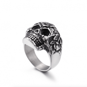 China Supplies Punk Style Men's Antique Titanium Steel Skull Ring