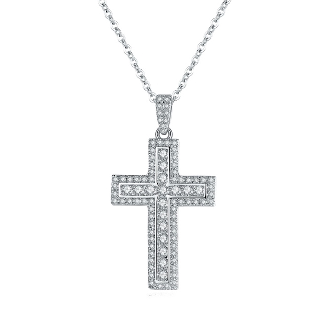 China Fashion Jewelry Wholesale White CZ Diamonds Cross Pendant Necklace