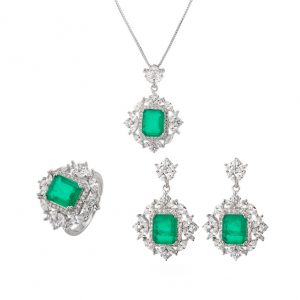 cz emerald necklace earring set wholesales from China jewelry factory
