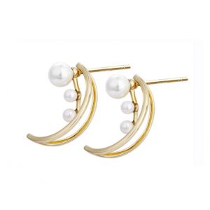 China Jewelry Wholesale 925 Silver Pearls Moon Stud Earrings
