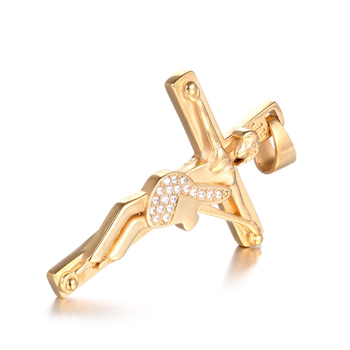Jewelry Wholesale Stainless Steel CZ Jesus Cross Pendant