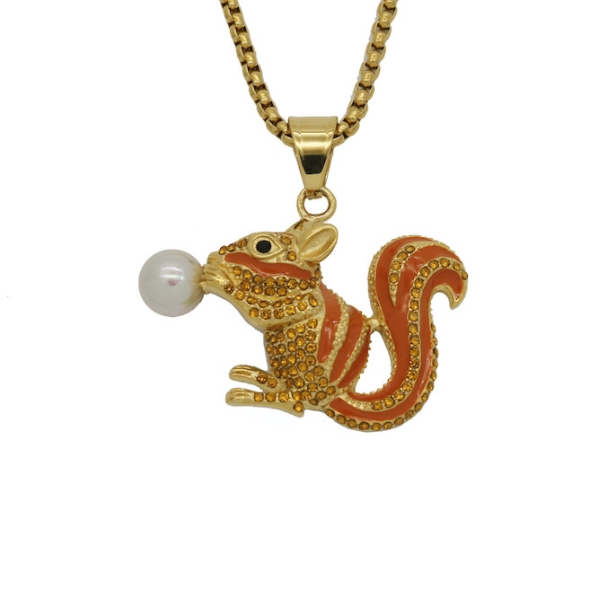 Factory Wholesale Stainless Steel Crystals Squirrel Pendant