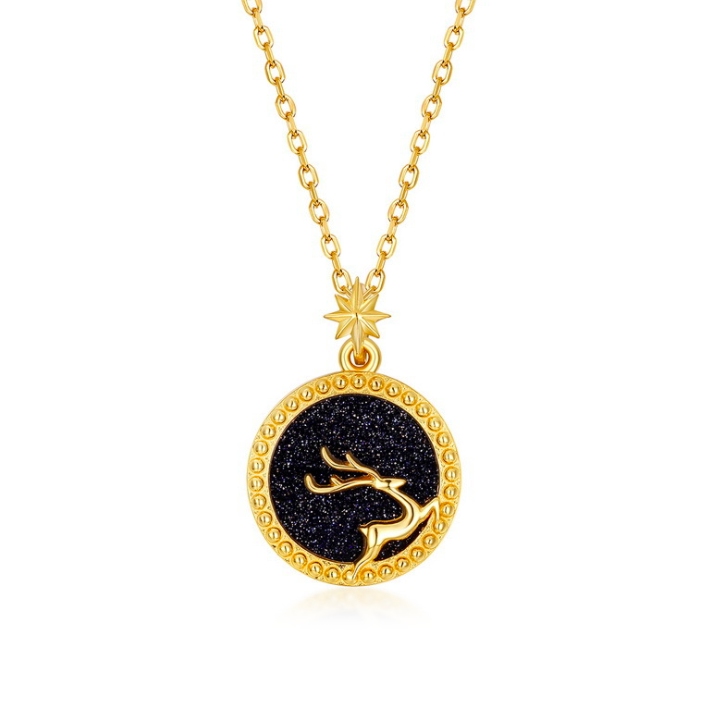 0.3 Micron Gold plated 925 Silver Elk Pendant Necklace