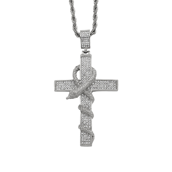 316l Stainless Steel Crystals Snake Cross Pendant