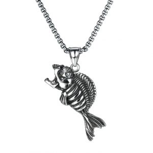 Stainless Steel Fish Skull Pendant Necklace