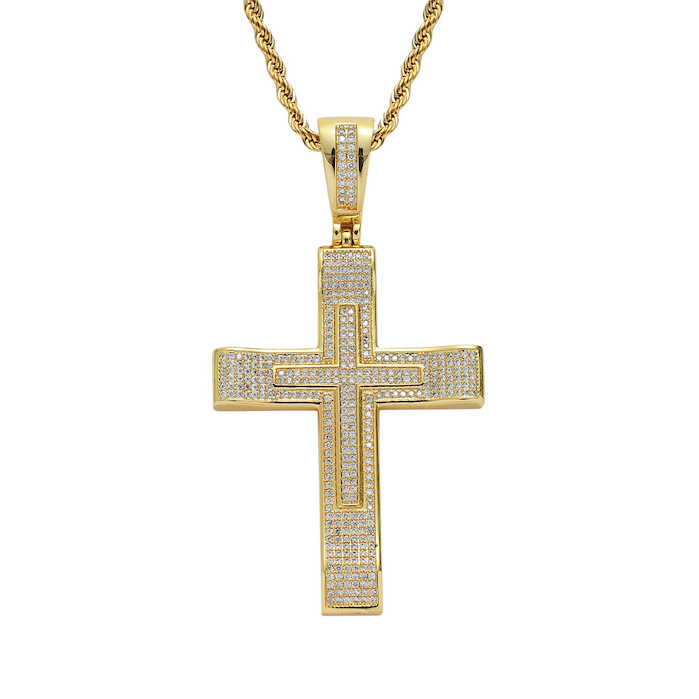 Hip Hop AAA+ CZ Diamonds Cross Pendant Necklace