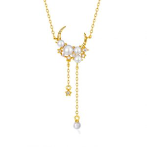 0.3 Micron Gold-plated Silver Pearls Moon Necklace
