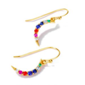 0.3 Micron Gold-plated 925 Silver CZ Moon Earrings