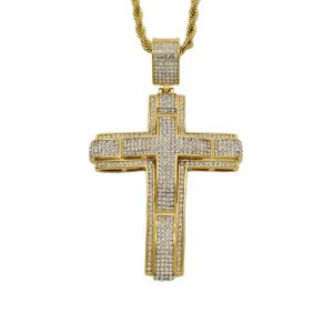 316l Stainless Steel Double Crystals Cross Pendant