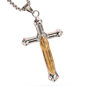 316l Stainless Steel Cross Feather Necklace