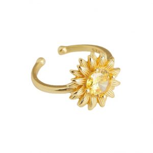 925 Silver 4.25g Yellow Diamond Daisy Flower Ring