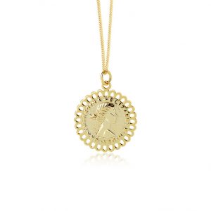 925 Silver 5.35g Hollow Queen Circle Pendant Necklace