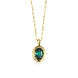 Factory Direct 925 Silver Oval Emerald Pendant Necklace