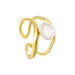 Factory 925 Silver Hollow Wires Freshwater Pearl Ring