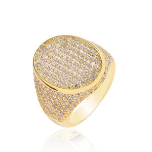 Factory Direct Men's Hiphop Brass 5A+ CZ Oval Ring