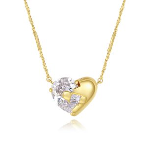 Factory Brass Diamonds Love Heart Heart Pendant Necklace