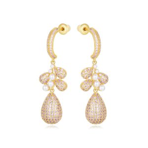 Factory Supplies Diamond Pearl Teardrop Leaf Stud Earrings