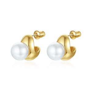 Factory Direct Brass White Pearl Ball Stud Earrings