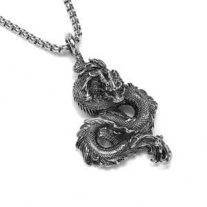 Men's Stainless Steel Jewelry Chinese Loong Pendant Necklace