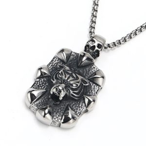 Men's Stainless Steel Jewelry Tiger Skull Pendant Necklace