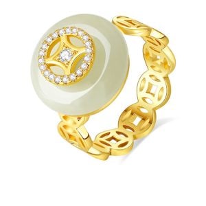 Factory Direct Luxury Faux Jade Stone Zirconia Ring